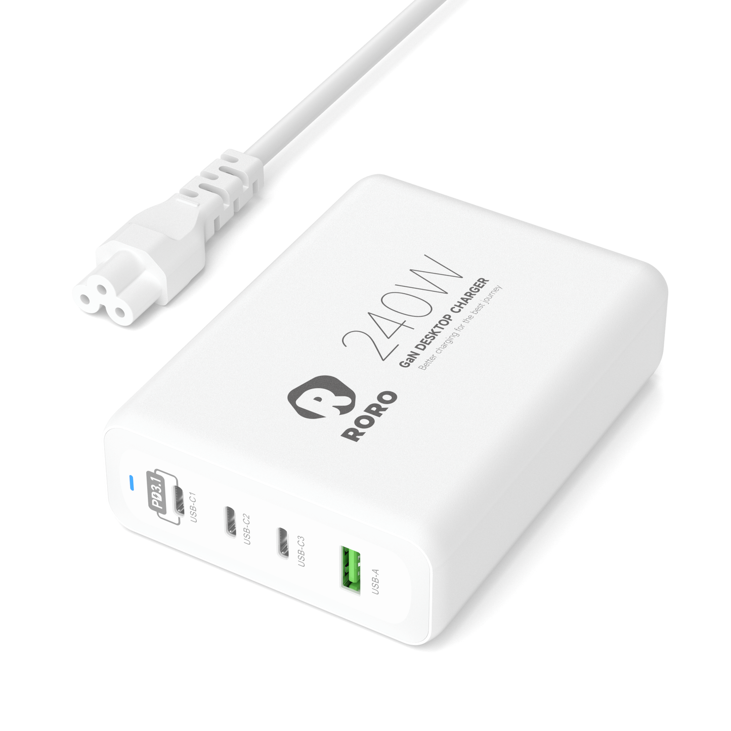 240W USB-C PD3.1 4-Port GaN Desktop Charger (White, with AC Power Cord)